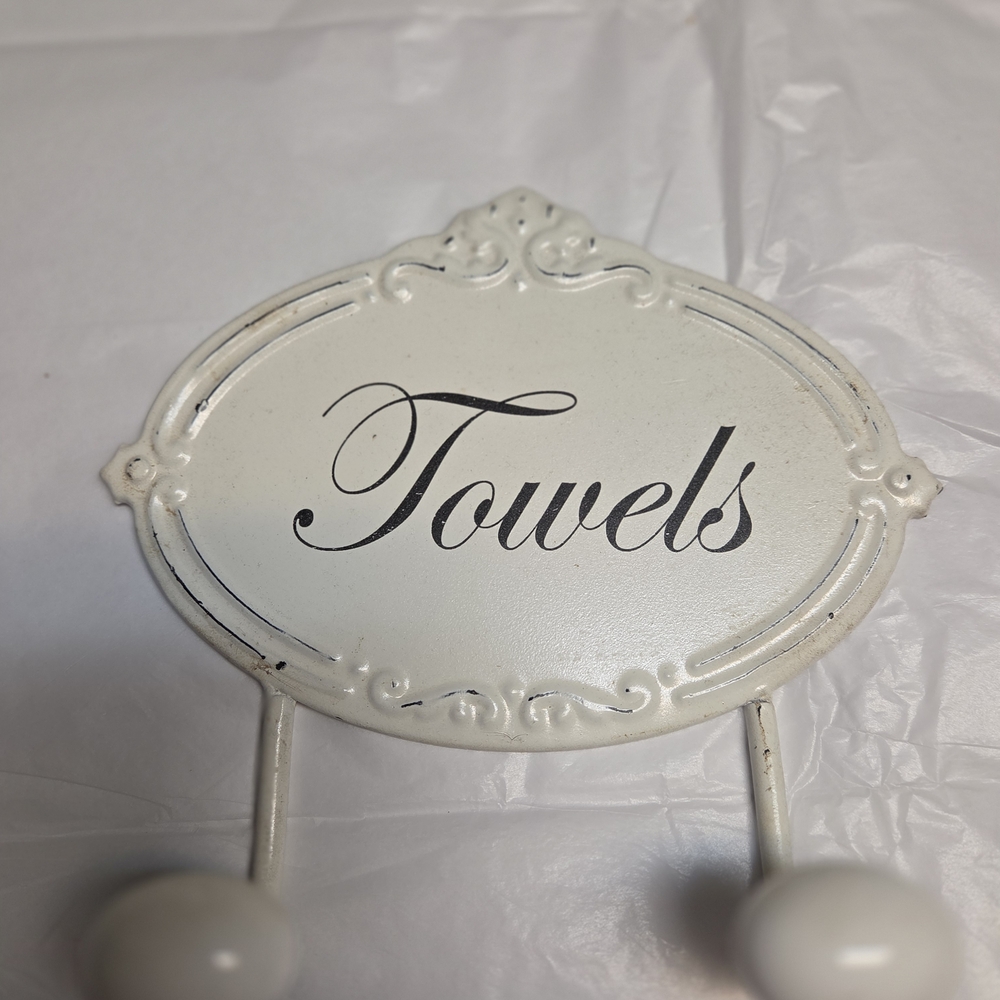 White Towel Holder with Elegant Script
